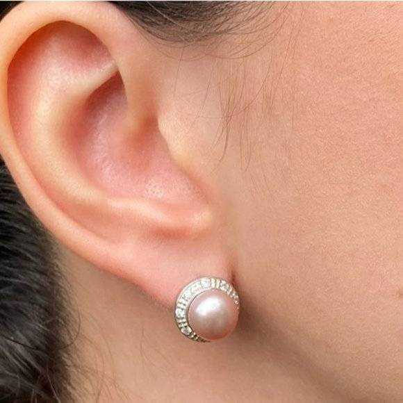 925S Sterling Silver Cultured White‎ Button Freshwater Pearl Leverback Earrings - Picture 8 of 13
